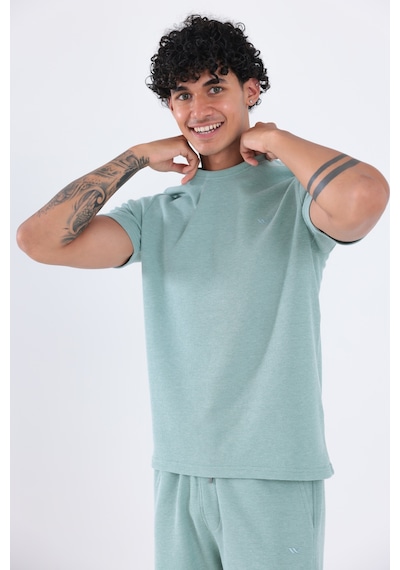 Rowinger Waffle Dokulu Nakış Logo Detaylı Oversize Erkek T-shirt Çağla