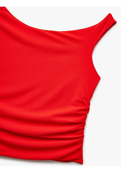 Koton Asimetrik Yaka Drape Detaylı Kolsuz Bluz Kırmızı 5sak10052pk Kırmızı