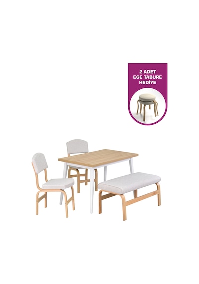 Vilinze Ege Sandalye Ve Bank Avanos Ahşap Mdf Mutfak Masası Takımı - 70x120 Cm Kırık Beyaz Vilinze Ege Sandalye Ve Bank Avanos Ahşap Mdf Mutfak Masası Takımı - 70x120 Cm Kırık Beyaz