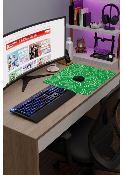 Yeşil Beyaz 48x40 Xl Taraftar Gaming Oyuncu Mouse Pad Kaymaz Taban Büyük Fare Altlığı Topography