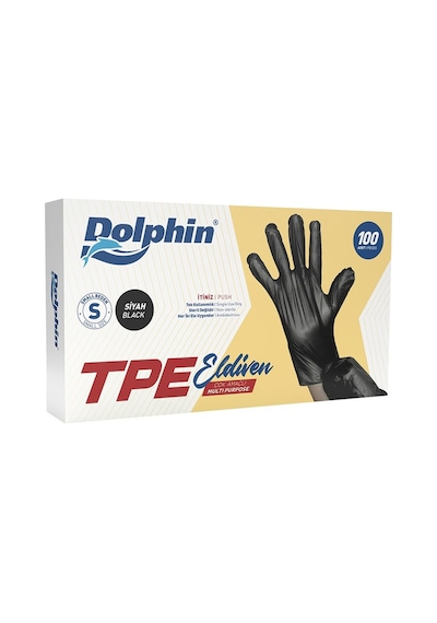 Dolphin Tpe Eldiven Siyah 100lü Small - Tek Kullanımlık Eldiven 4'li Avantaj Paketi - 4 Adet Tarı