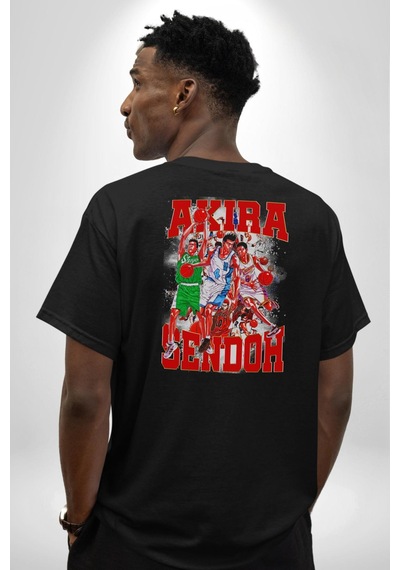 Basketbol Akira Sendoh Anime Slam Dunk Karakter Pamuklu Unisex Oversize Sırt Dijital Baskılı Siyah T-shirt Siyah
