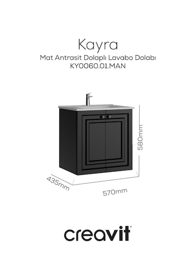 Creavit Kayra Lavabo Dolabı Kapaklı 60cm Mat Antrasit
