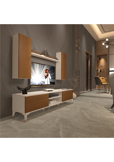 Decoraktiv Eko 7 Mdf Dvd Gold Tv Ünitesi Tv Sehpası Beyaz - Ceviz