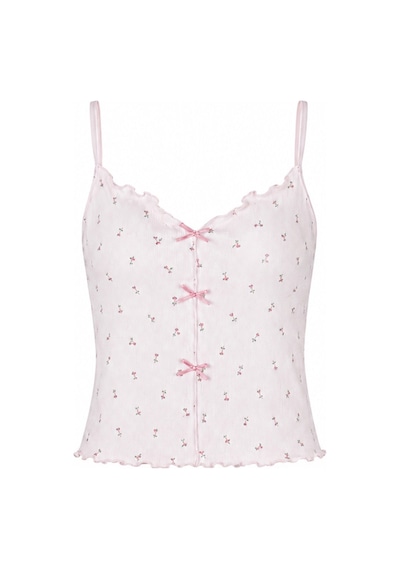 Koza İç Giyim Kadın İnce Askılı Fiyonklu Pamuklu Şortlu Pijama Takımı Kk30228 Pembe - Ekru