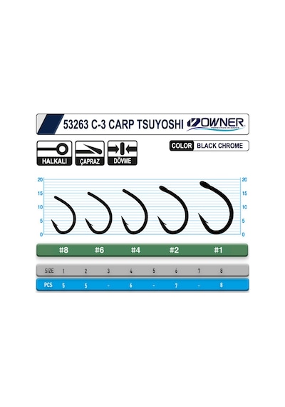 Owner 53263 C-3 Carp Tsuyoshi Black Chrome Sazan İğnesi 8