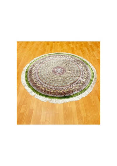 Yuvarlak Geometrik Desenli 150 X150 Cm İpek Halı Yeşil