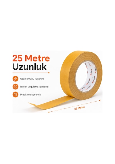 Çift Taraflı Kağıt Bant 3 Cm 25 Metre İz Leke Bırakmaz Halı Paspas Karo Halı Sabitleme Kaydırmaz Zemin Yapışkan Bant Kapı Önü Balkon Paspası Tutucu Bant