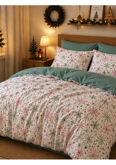 Mystory Home Çift Kişilik Christmas Nevresim Takımı Yılbaşı Kırmızı - Yeşil