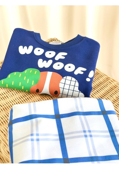 Elzo Collection Erkek Çocuk Woof Yazı Ve Köpek Baskılı Sweatshirt Kareli Gabardin Denim Pantolon Alt Üst Takım Çok Renkli Elzo Collection Erkek Çocuk Woof Yazı Ve Köpek Baskılı Sweatshirt Kareli Gabardin Denim Pantolon Alt Üst Takım Çok Renkli
