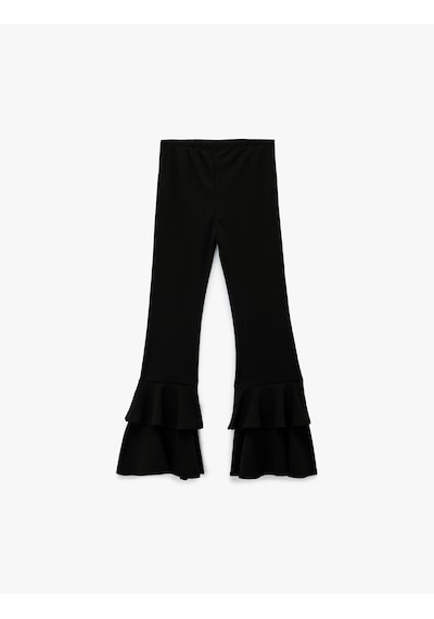 Koton Beli Lastikli Fırfır Detaylı İspanyol Paça Pantolon Siyah 6skg40008ak Siyah