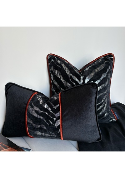 "savanna Noir" Zebra Desenli Kırlent Kılıfı Seti Siyah - Gümüş