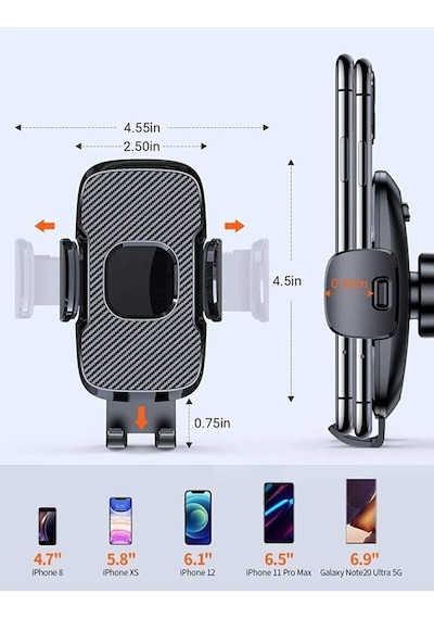 Araç Içi Otomatik Telefon Tutucu Cam Ve Torpido Için Araba Telefon Tutacağı Vantuzlu Klipsli Siyah
