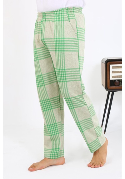 Akbeniz Erkek Ekoseli Desen Penye Tek Alt Pijama 27540 Yeşil