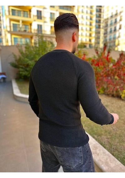 Kazak Slim Fit Naturel Örme Pamuk Bisiklet Yaka Tüylenmeyen Triko Dar Kesim Body Kazak Ekru
