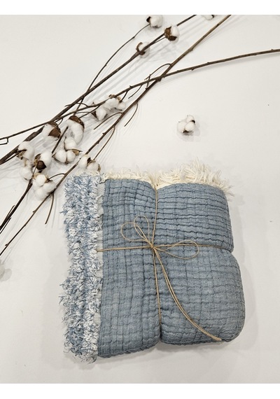 Gidia Denim Mavi 7 Katlı Çift Taraflı Dolgulu Müslin Bebek - Çocuk Battaniyesi Pamuk 110 x 110 CM Mavi