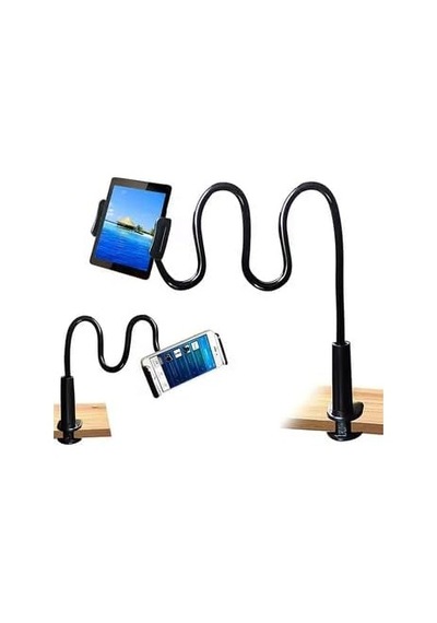 Ayarlanabilir Masa Kenarı Tablet & Telefon Tutucu 70 Cm Esnek Kollu, C Kelepçeli, 360 Dönebilen Telefon Ve Tabl