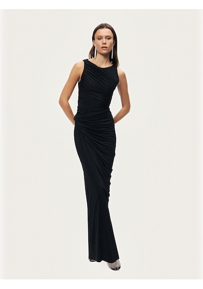 Nocturne Burgu Ve Drape Detaylı Maxi Elbise N26yn2778 Siyah