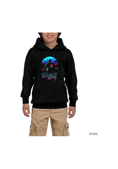 Zepplin Giyim Cyberpunk 2077 Visit Night City Siyah Çocuk Kapşonlu Sweatshirt