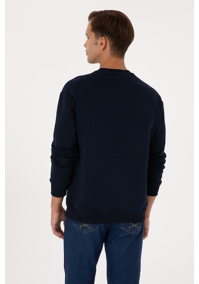 U.S. Polo Assn. Erkek Comfort Fit Bisiklet Yaka Şardonlu Lacivert Basic Sweatshirt 50313757-VR033