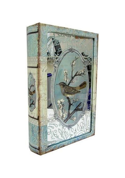 Kutu Kitap Aynalı Dalda Kuş Kitap Kutusu Dekoratif Hediyleik
