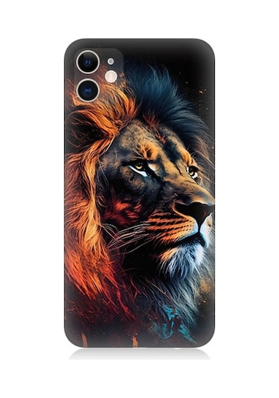 Apple Uyumlu iPhone 11 Siyah Fon Aslan Desenli Silikon Kılıf