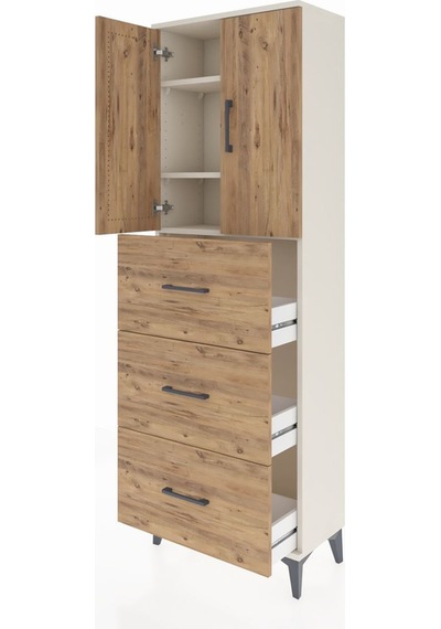 Arges Dolap 3 Raflı 3 Çekmeceli 2 Kapaklı 60x30x182 Aytaşı-çam Aytaşı