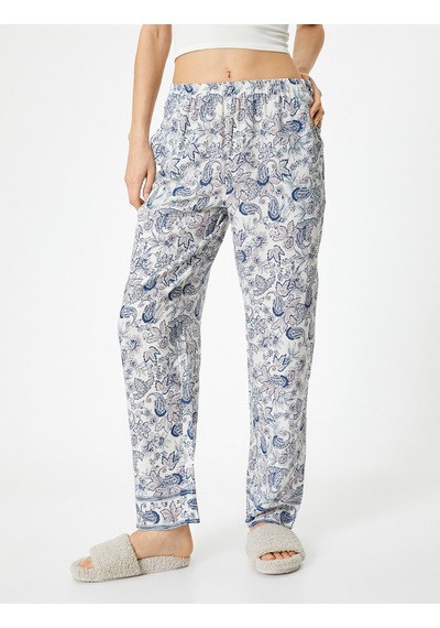 Koton Çiçekli Pijama Altı Beli Lastikli Lacivert Desenli 4slk50031mw Lacivert
