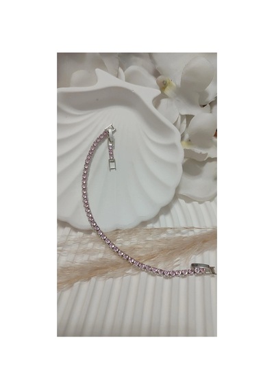 Çelik Su Yolu Bileklik 17,5+2cm No:2 Gümüş Üzeri Pembe Taş Gümüş Üzeri Pembe Taş
