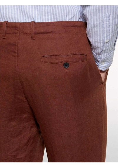 %100 Keten Slim Comfort Fit Pantolon Erkek Kahverengi Pantolon - 325p4aghsf049