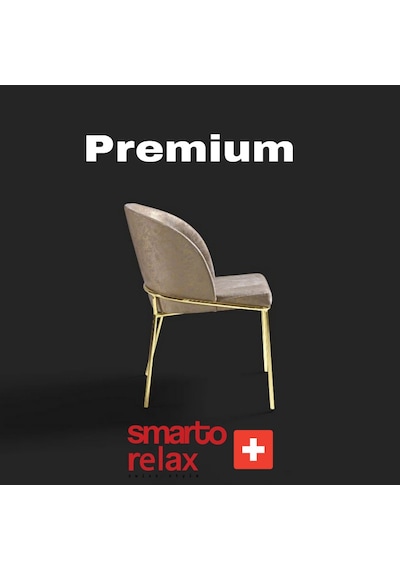 Smarto Relax Premium 2'li Yemek Masası Sandalye Seti - Metal Ayaklı, Krem Kumaş Bej