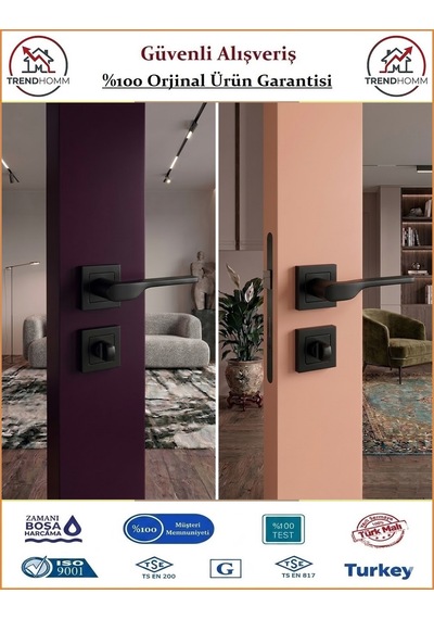 Trendhomm Sedir Rozetli İç Kapı Kolu - Mat Siyah - Wc Banyo
