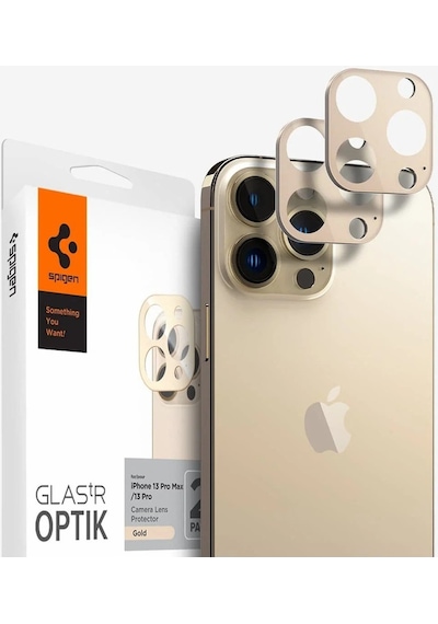 Spigen Apple İphone 13 Pro Max / 13 Pro İle Uyumlu Kamera Lens Camı Koruyucu Glas.tr Optik 2 Adet Gold - Agl04034 Beyaz