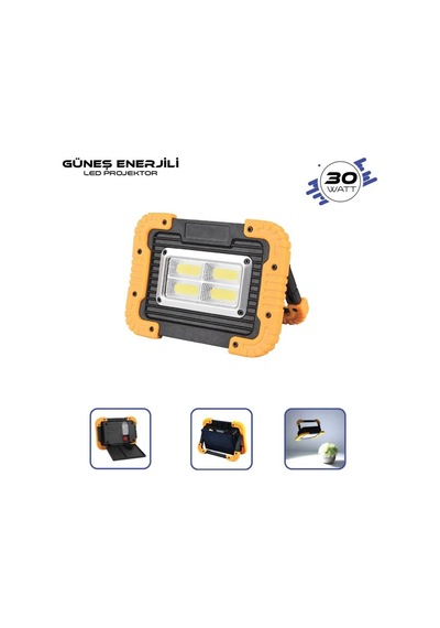 Lambada Solar 12v Cob Ledli El Projektörü Güneş Enerjili-şarjlı Usb Çıkışlı