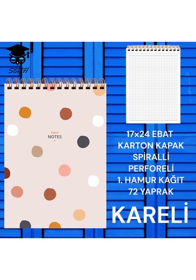 Kareli 17x24 Cm Sert Kapak Not Defteri Krem Renk Kağıt 80 Yaprak Yeşil