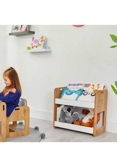 Minera 0-6 Yaş Kumru Montessori Ahşap Çocuk Kitaplığı ve Oyuncak Toplama Ünitesi