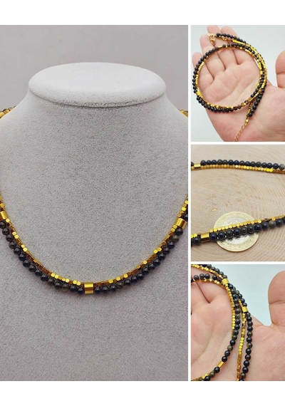 Yasamtohumu Lucid Dream Serisi Golden & Siyah Obsidyen Taşı 4mm Kolye 24290 Çok REnkli Çok Renkli