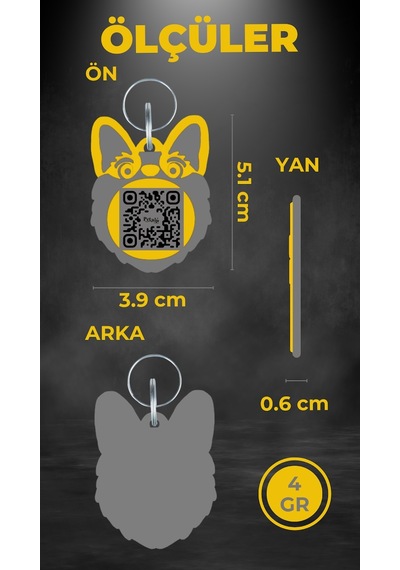 Petjoo 15.T.Teg Gri-Sarı Qr'lı Köpek Künyesi