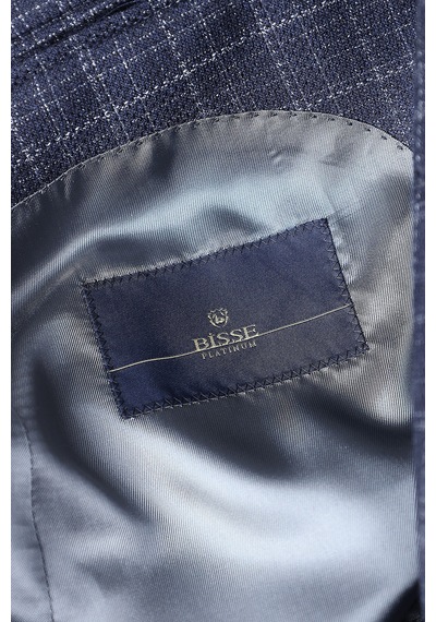 Bisse Lacivert Ekose Desenli Çift Düğmeli Blazer Ceket Pck26k26202 K39