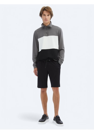 Kip Siyah Düz Örme Jogging Fit Spor Bermuda Siyah