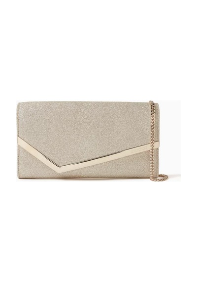 Jimmy Choo Simli Kumaştan Emmie Clutch Çanta, Işıltılı & Zarif El Çantası Altın
