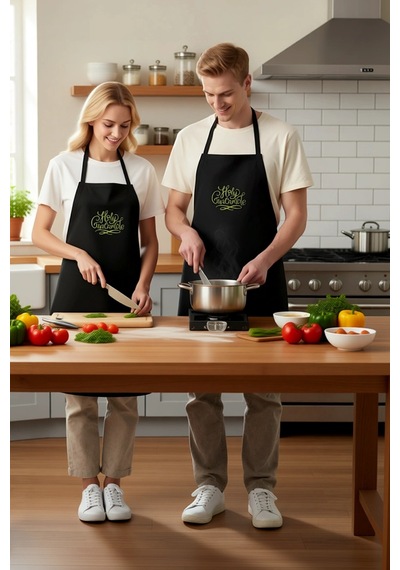 Unisex Aşçı Önlüğü Mizahi Guacamole Baskısı Boyundan Bağlamalı Ra Siyah