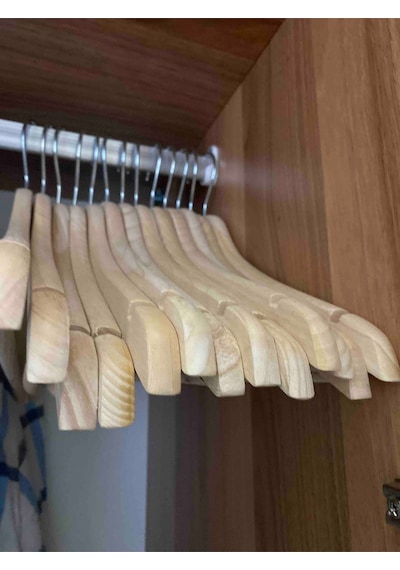 Askıcı Ahşap Askı Naturel Kıyafet Elbise Gömlek Ve Pantolon Askısı 24 Adet