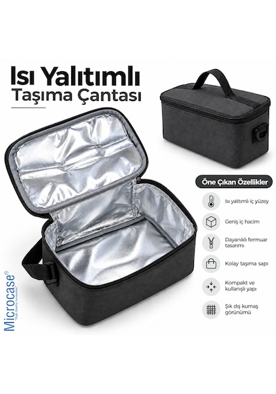 Microcase Portatif Termal Isı Yalıtımlı Yemek Taşıma Beslenme Çantası Al7021 Siyah