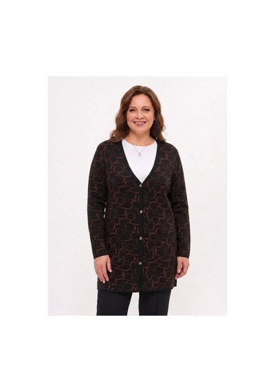 Onno Style Women Kalp Desenli Klasik Triko Düğmeli Ceket Siyah - Bordo
