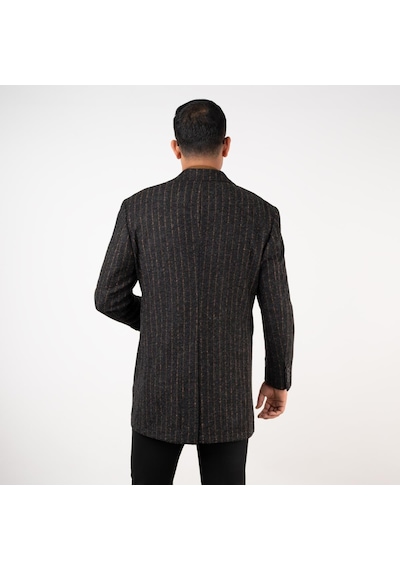Sir Çizgili Erkek Regular Fit Kaşe Kaban