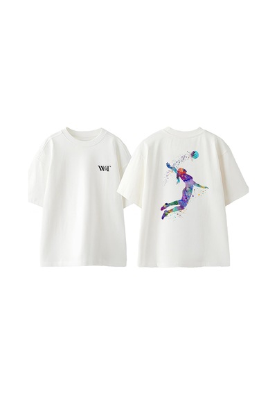 Thewert Voleyboll 5 Tasarım Sırt Baskılı Pamuk Beyaz Oversize T-shirt