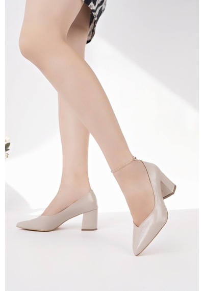 Nesilshoes Nesil Shoes Senyo K65 Ten Rugan Baskı Topuklu Kadın Ayakkabı