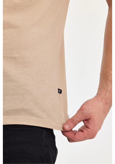 Erkek Compact Penye V Yaka T-shirt Oxford Tan