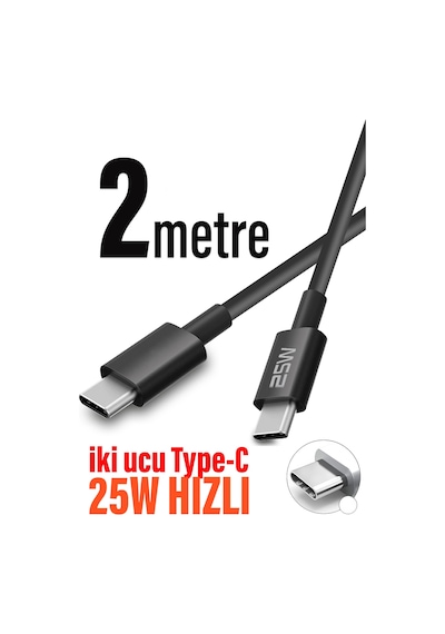 Diğer - Cb46 2 Metre Type C Kablo Type-c Den Type-c Ye 2 Metre Uzun Şarj Kablosu 25w Hızlı 2m
